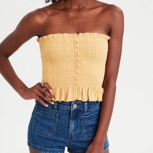 Yellow strapless top